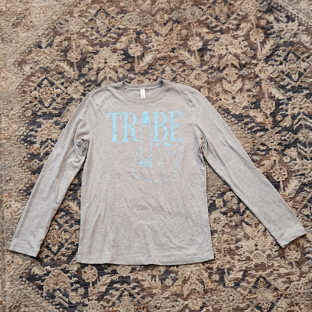 Gray Long Sleeve Shirt with Blue Graphic Wedding Tribe Tshirt